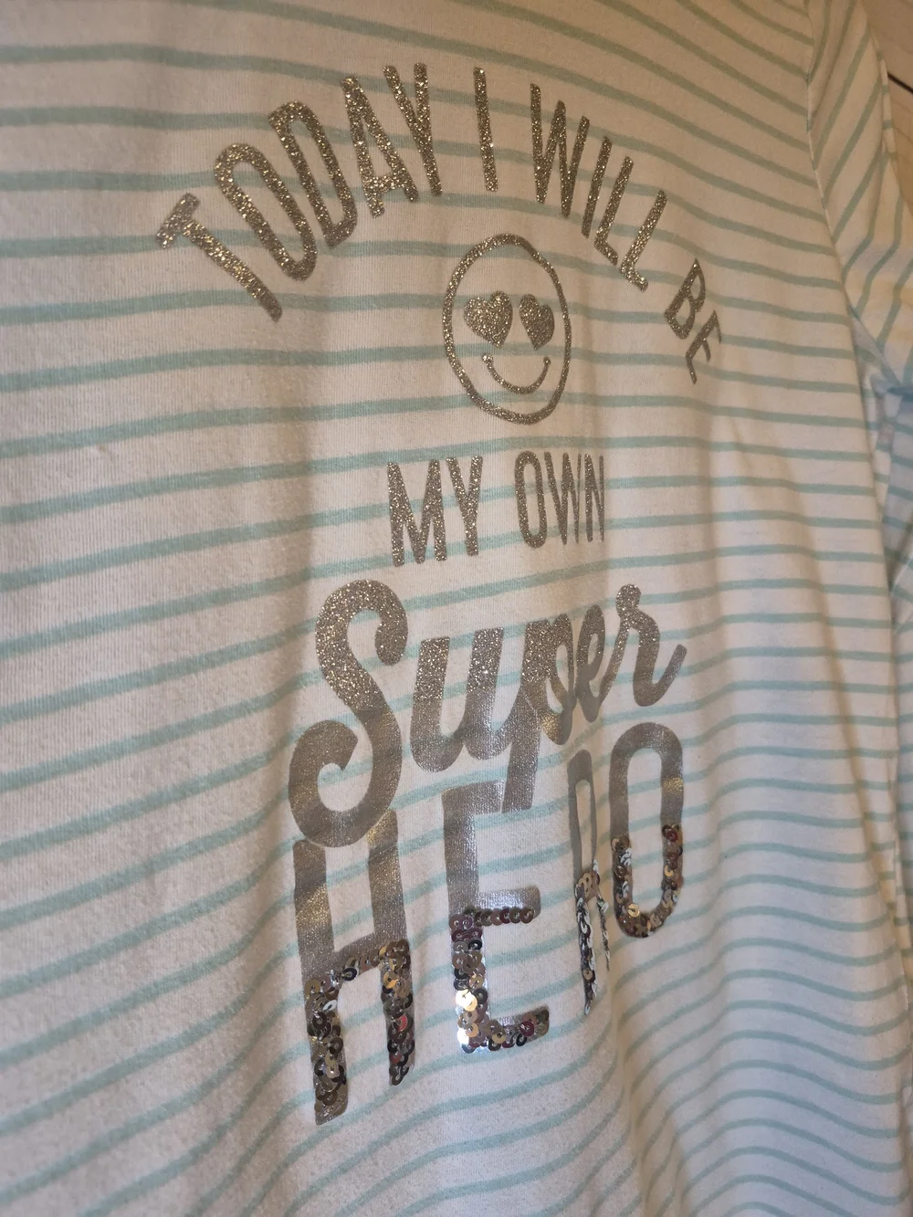 The Children's Place Mint and White Striped Sequin Graphic Long-Sleeve Tee